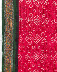 Green & Red Kalamkari Bandhani Dupatta