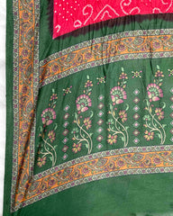 Green & Red Kalamkari Bandhani Dupatta