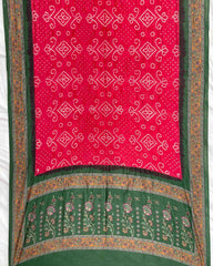 Green & Red Kalamkari Bandhani Dupatta