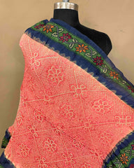 Bluer Grey & Peach Pink Kalamkari Bandhani Dupatta