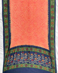 Bluer Grey & Peach Pink Kalamkari Bandhani Dupatta