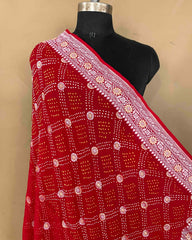 Red Silver Golden Georgette Bandhani Dupatta