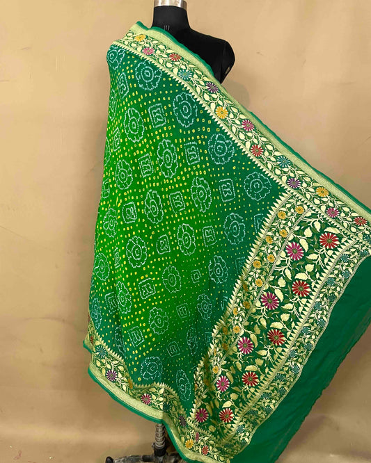 Green Shaded Meenakari Bandhani Dupatta