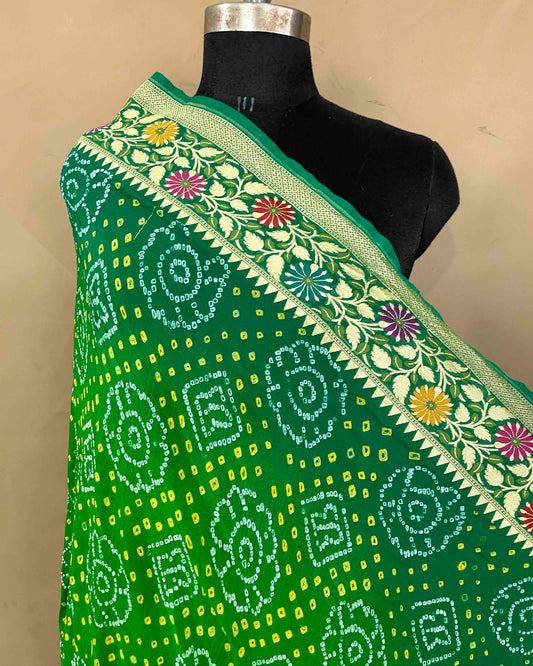 Green Shaded Meenakari Bandhani Dupatta