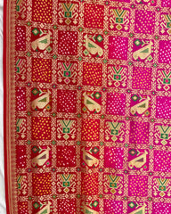 Red & Pink Shaded Meenakari Bandhani Dupatta