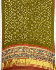 Rust & Mehendi Green Gajji Ajrakh Bandhani Dupatta