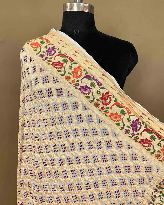 White Meenakari Bandhani Dupatta