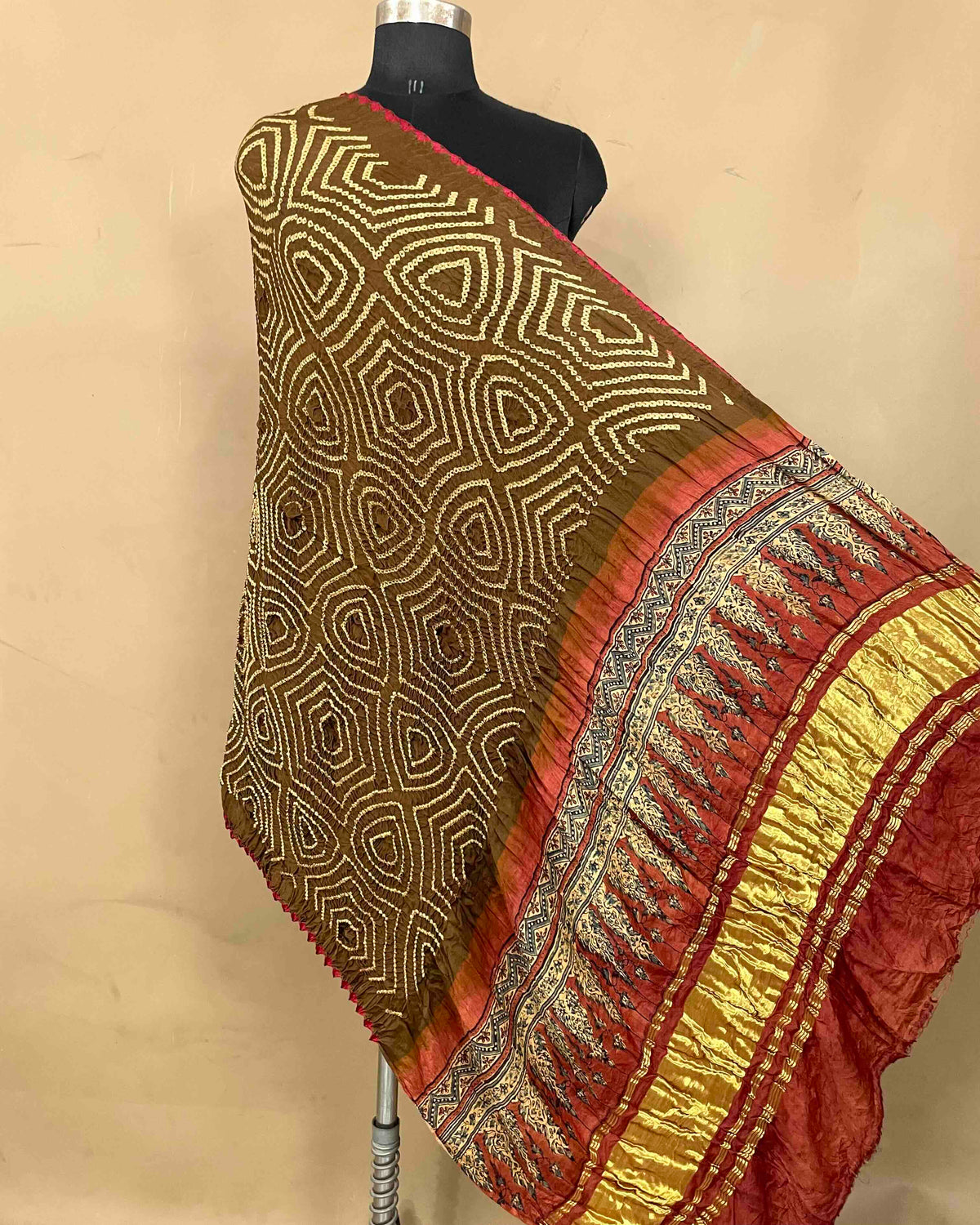 Rust & Brown Ajrakh Bandhani Dupatta