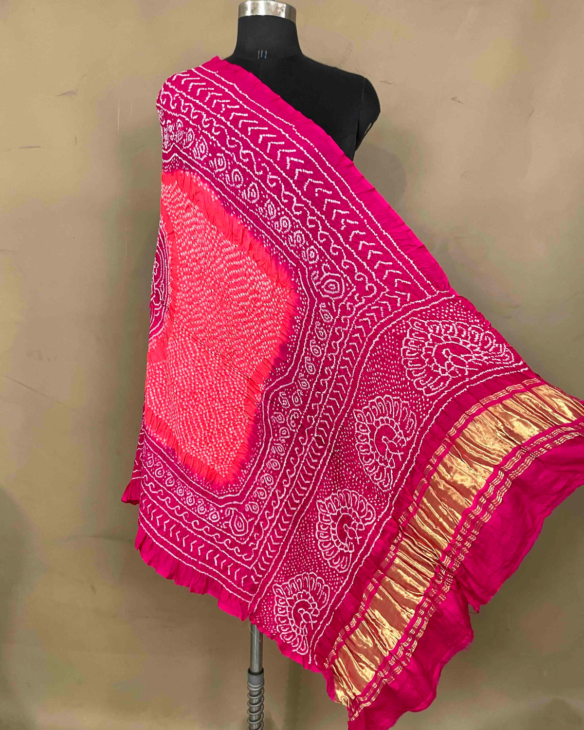 Pink & Peach Gajji Bandhani Dupatta