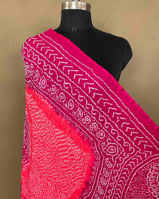 Pink & Peach Gajji Bandhani Dupatta