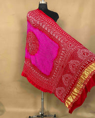 Red & Pink Gajji Bandhani Dupatta