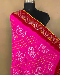 Red & Pink Gajji Bandhani Dupatta