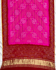 Red & Pink Gajji Bandhani Dupatta