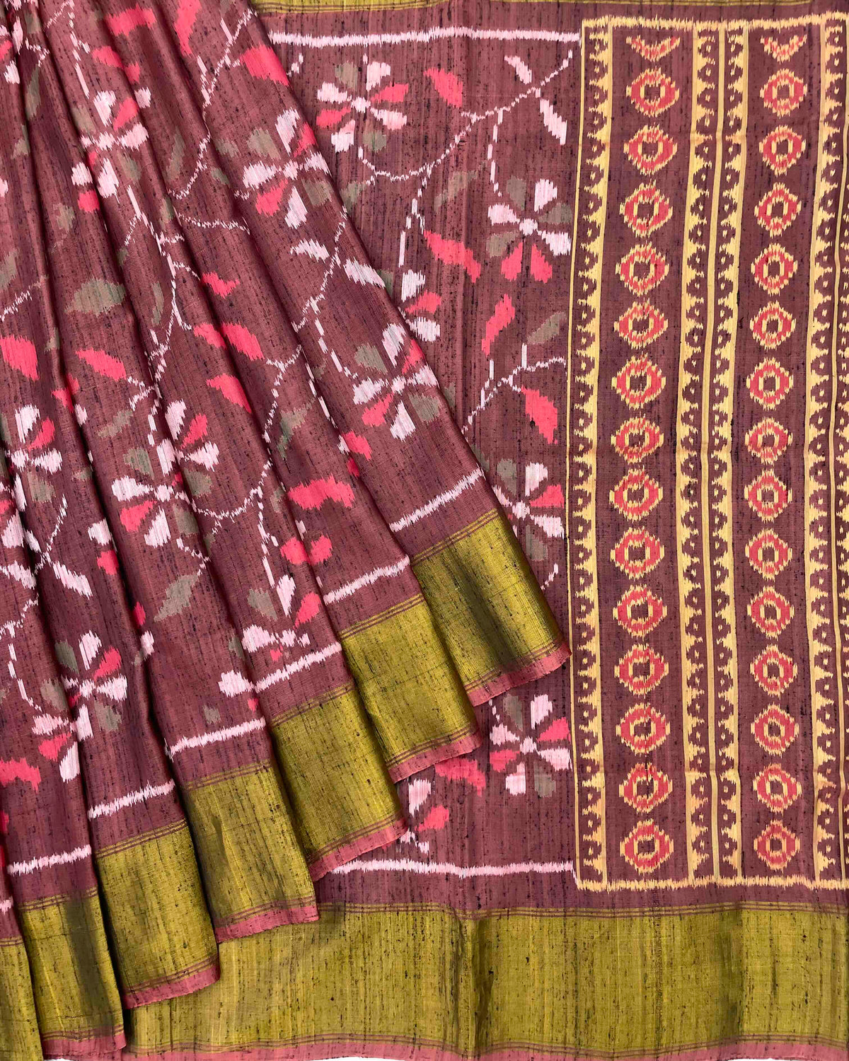 Onion Brown Fancy Flower Raw Silk Patola Saree