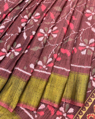 Onion Brown Fancy Flower Raw Silk Patola Saree