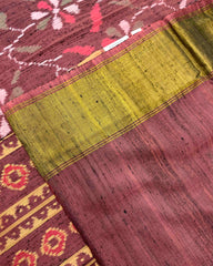 Onion Brown Fancy Flower Raw Silk Patola Saree