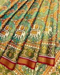 Red & Sea Green Big Figure Navratan Tissue Patola Saree