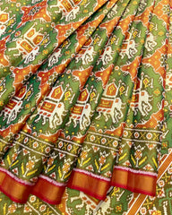 Red & Green Big Figure Elephant Chhabdi Tissue Patola Saree