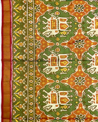 Red & Green Big Figure Elephant Chhabdi Tissue Patola Saree