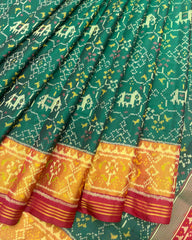 Red & Green Narikunj Navratan Mix Patola Saree