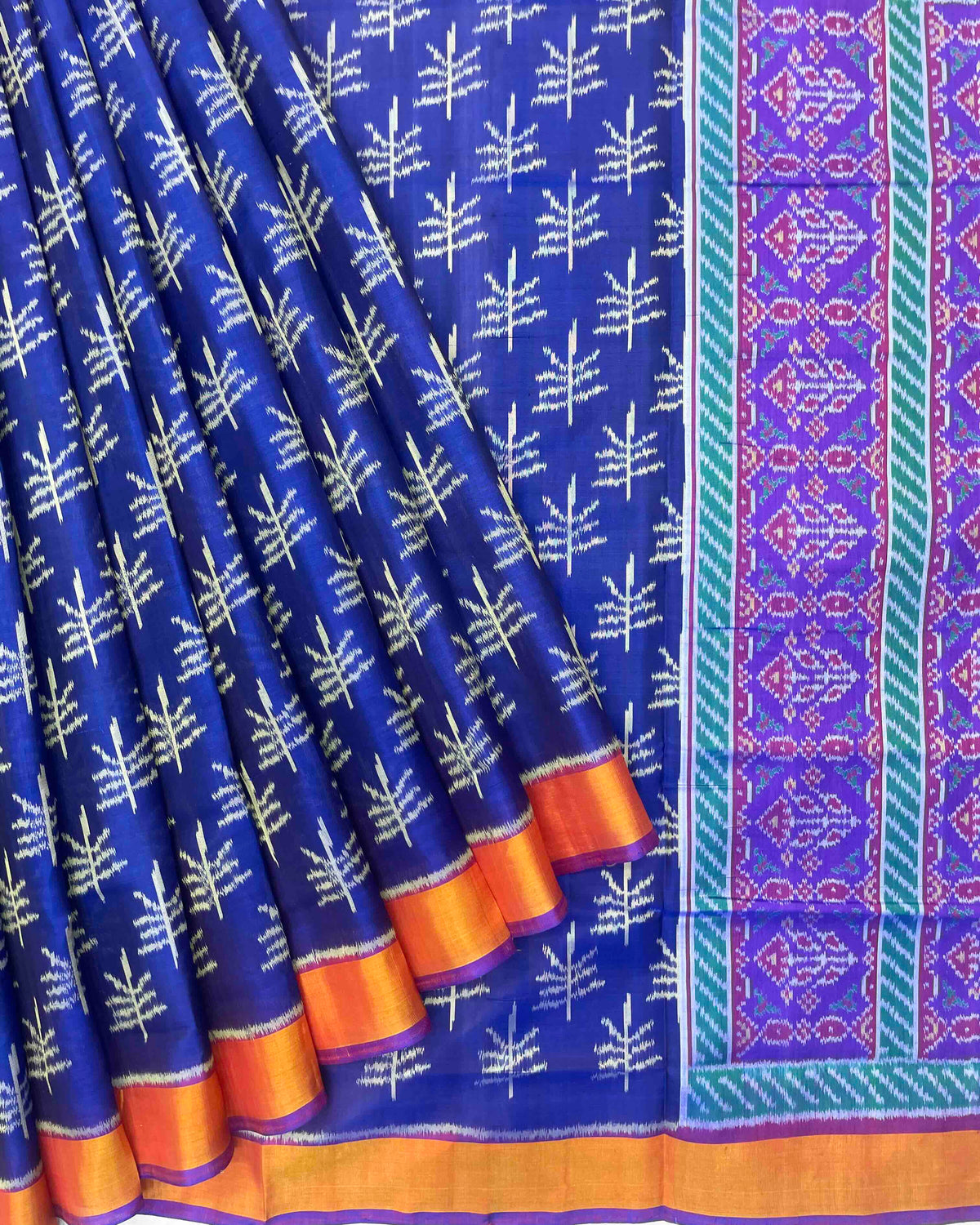 Purple & Blue Flower Fancy Patola Saree