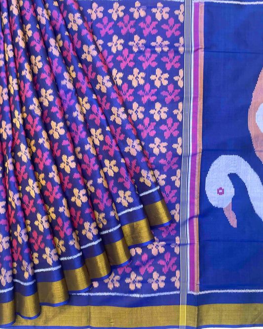 Blue & Purle Fancy Flower With Swan Pallu Patola Saree