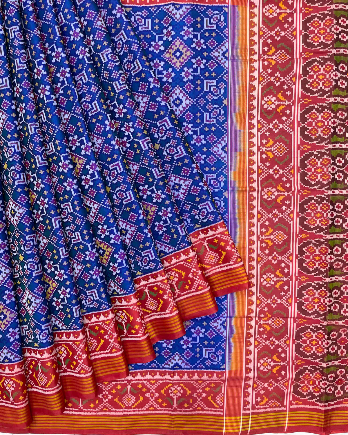 Red & Blue Navratan Panchanda Patola Saree