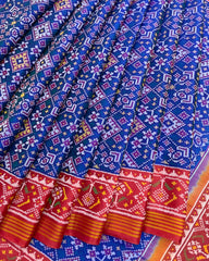 Red & Blue Navratan Panchanda Patola Saree