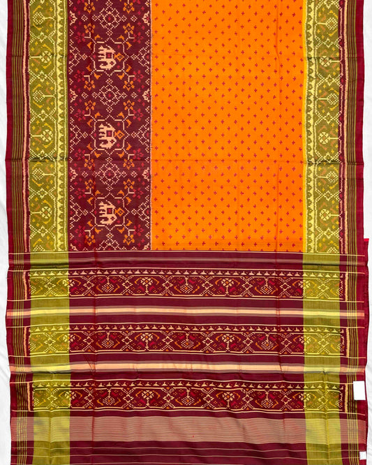 Maroon & Yellow Doted with Narikunj Scut Border Patola Saree