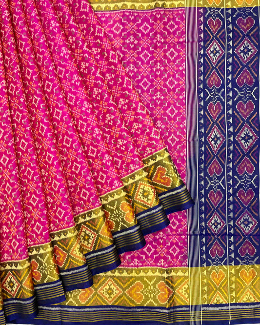 Blue & Pink Buttonful Patola Saree