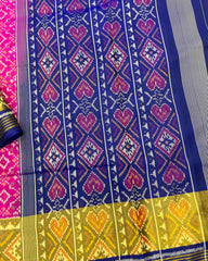 Blue & Pink Buttonful Patola Saree