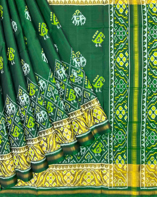 Green Narikunj with Scut Border Patola Saree