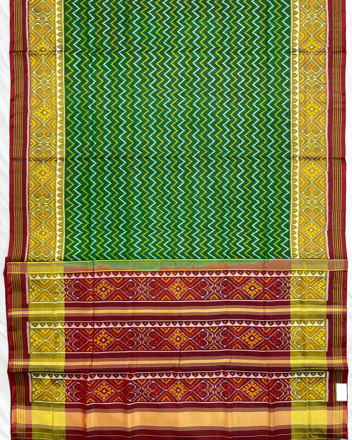 Maroon & Green Small Zig Zag Patola Saree