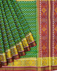 Maroon & Green Small Zig Zag Patola Saree