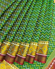 Maroon & Green Small Zig Zag Patola Saree