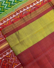 Maroon & Green Small Zig Zag Patola Saree