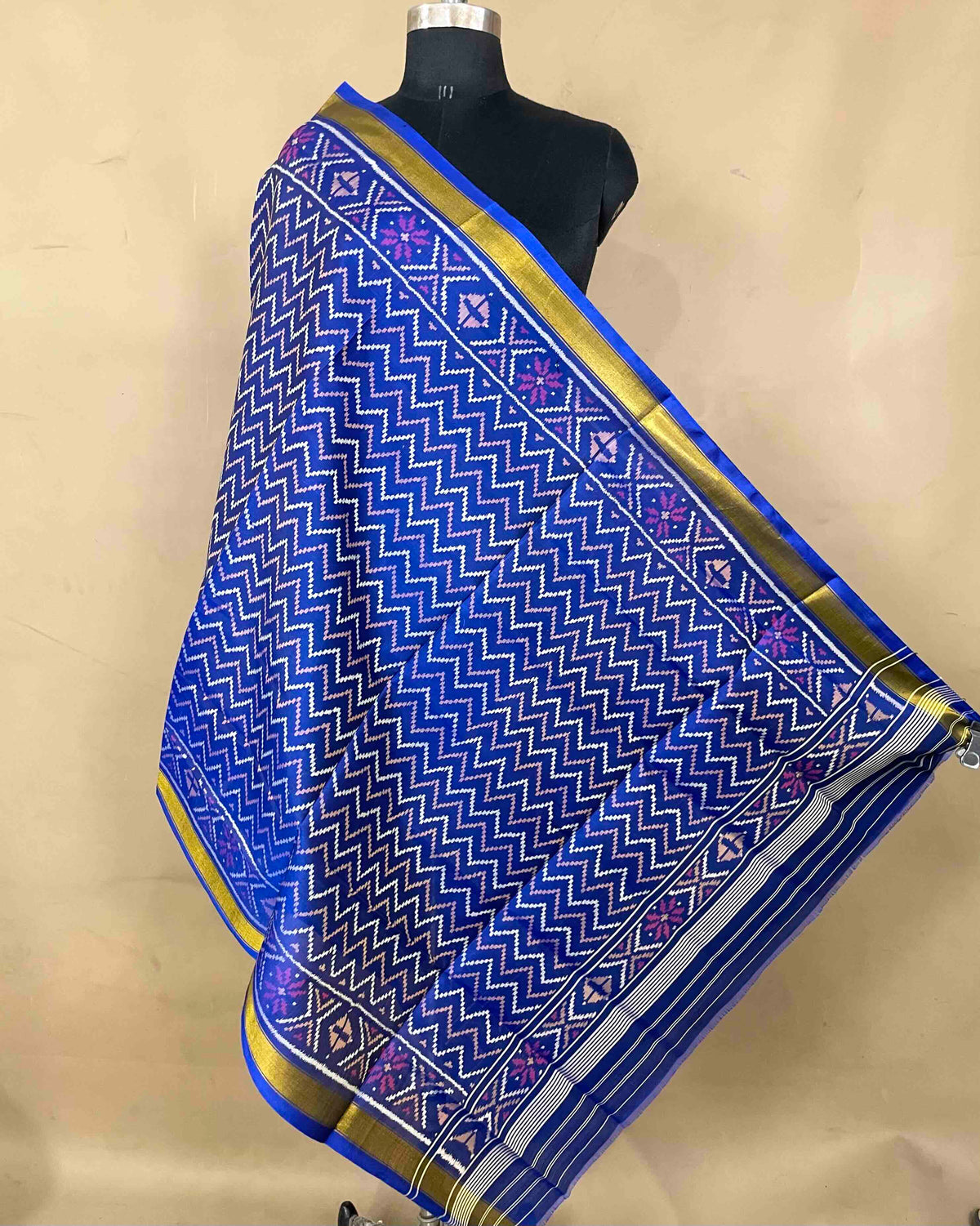 Blue Zig Zag Patola Dupatta