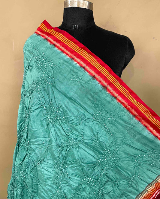 Red & Turquoise with Flower Pallu Bandhani Patola Dupatta