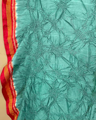 Red & Turquoise with Flower Pallu Bandhani Patola Dupatta