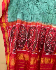 Red & Turquoise with Flower Pallu Bandhani Patola Dupatta