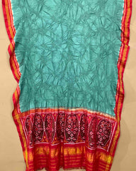 Red & Turquoise with Flower Pallu Bandhani Patola Dupatta