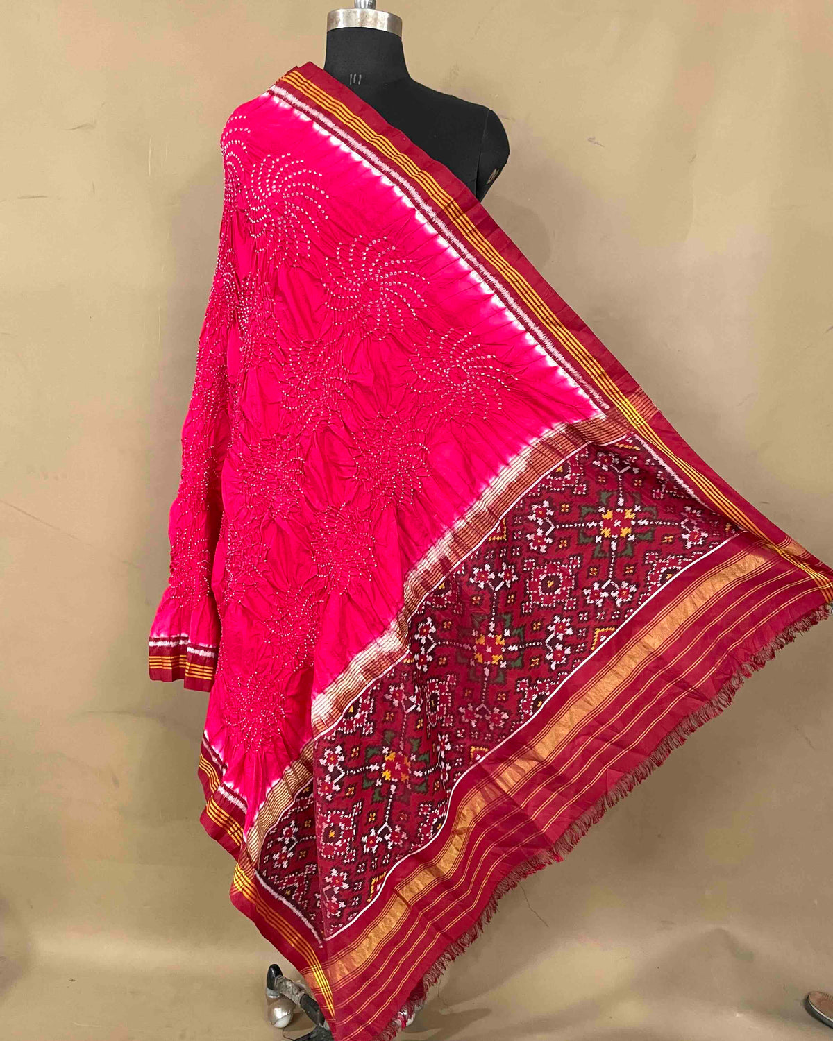 Red & Strawberry Pink with Navratan Bandhani Patola Dupatta