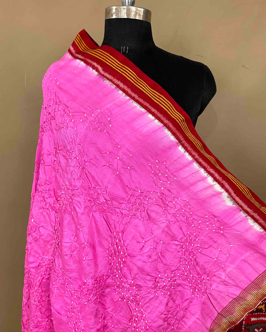 Red & Light Pink with Narikunj Pallu Bandhani Patola Dupatta