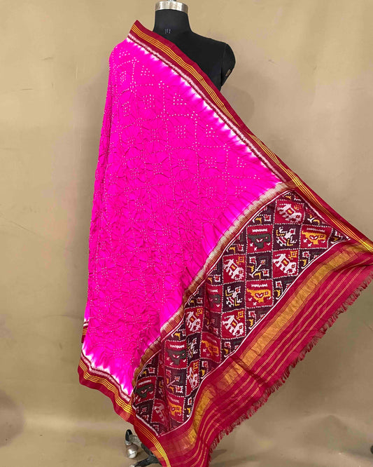 Red & Pink with Narikunj Pallu Bandhani Patola Dupatta