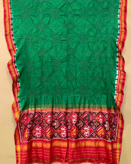 Red & Green with Narikunj Pallu Bandhani Patola Dupatta