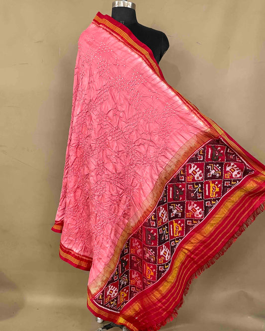 Red & Peach with Narikunj Pallu Bandhani Patola Dupatta