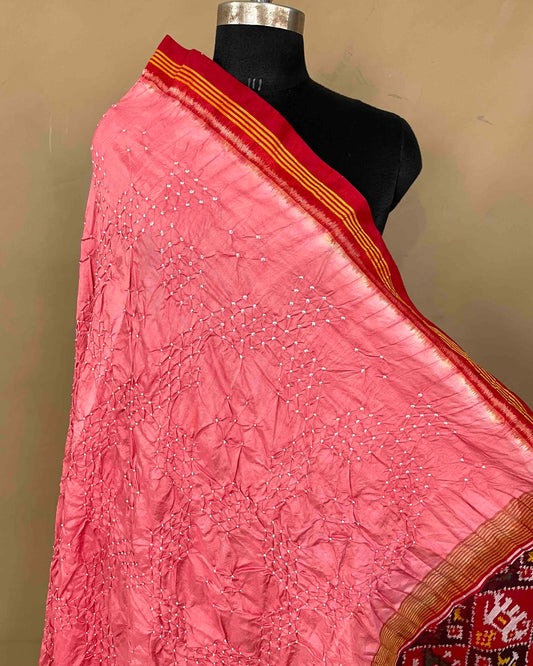 Red & Peach with Narikunj Pallu Bandhani Patola Dupatta