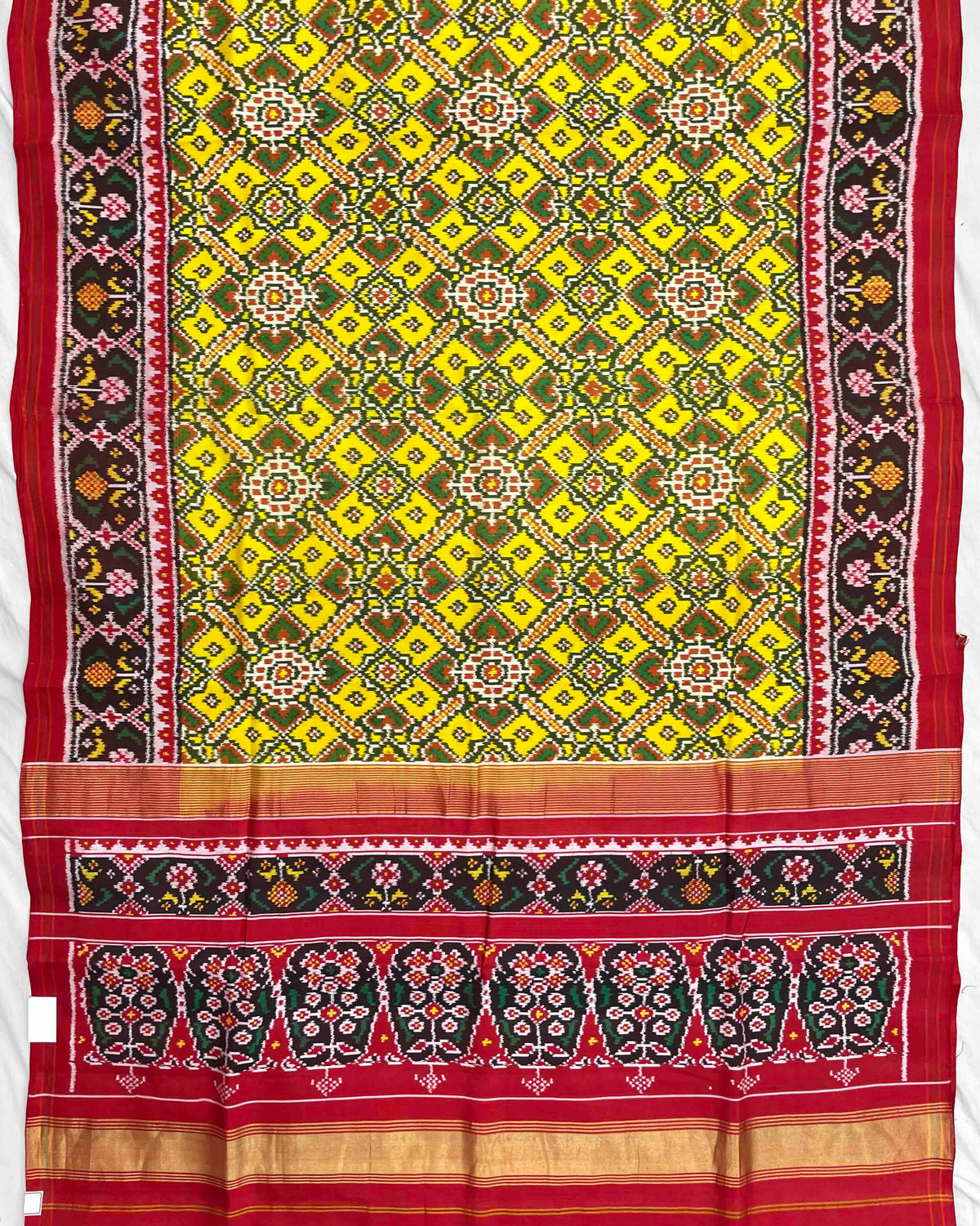 Red & Yellow Manekchowk Twill Patola Saree