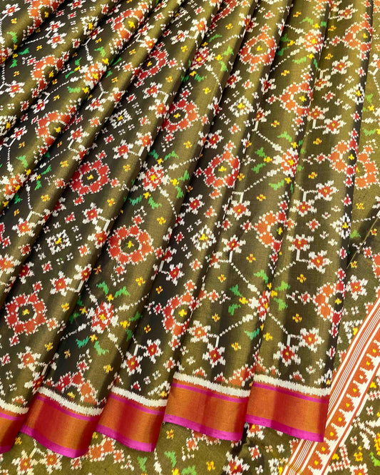 Red & Green Navratan Tissue Patola Saree