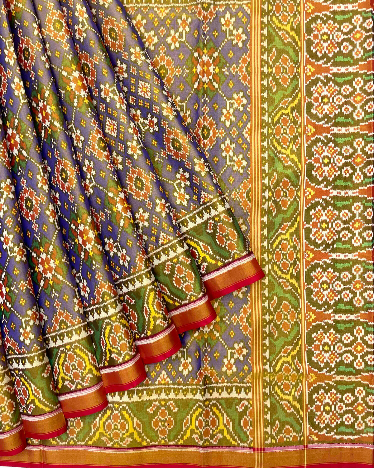 Red & Blue Navratan TIssue Patola Saree